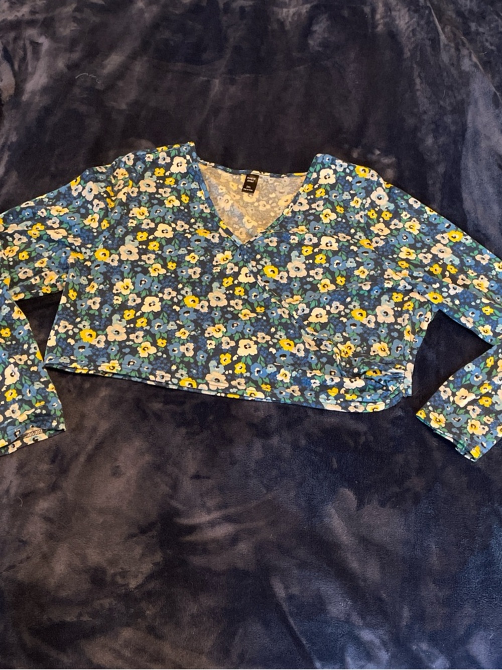 SHEIN Blue Floral Long Sleeve Crop Top